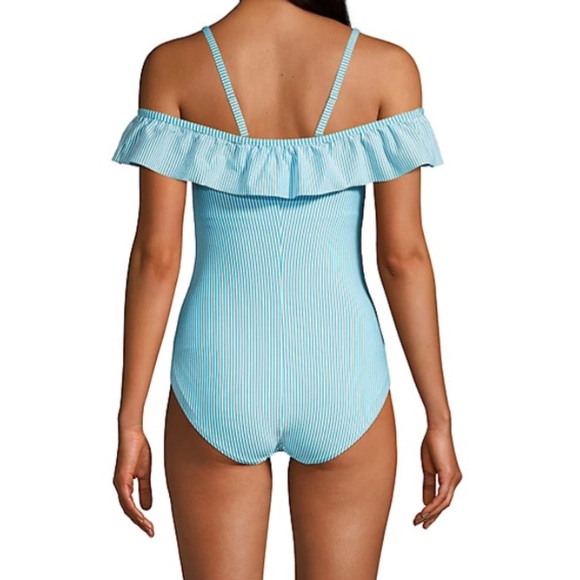 Women's Lands' End Tummy Control Seersucker Ruffle Off-the-Shoulder Size 12 - Picture 8 of 16